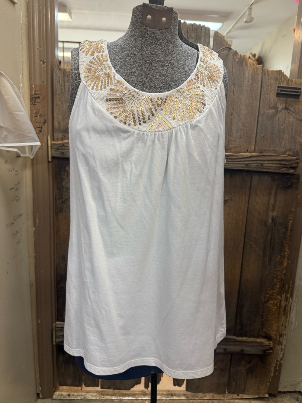 croft & barrow White Sleeveless Top with Gold Beaded Yoke